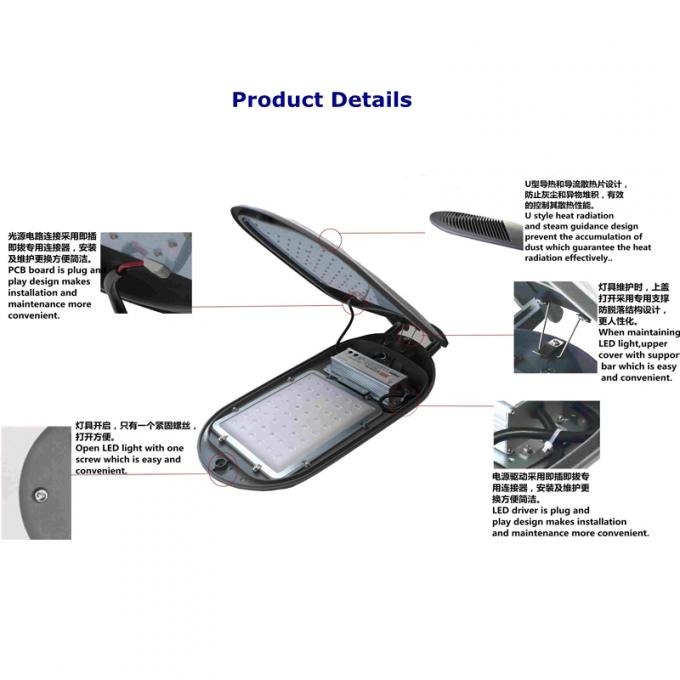 정착물 50w를 밝히는 에너지 절약 도로는 방열 리브를 뒤로 구성합니다 5